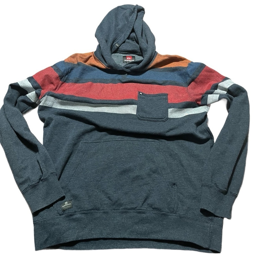 Quiksilver Men's Striped Hoodie Size XLarge Surf Skate Pocket Beach Hippie